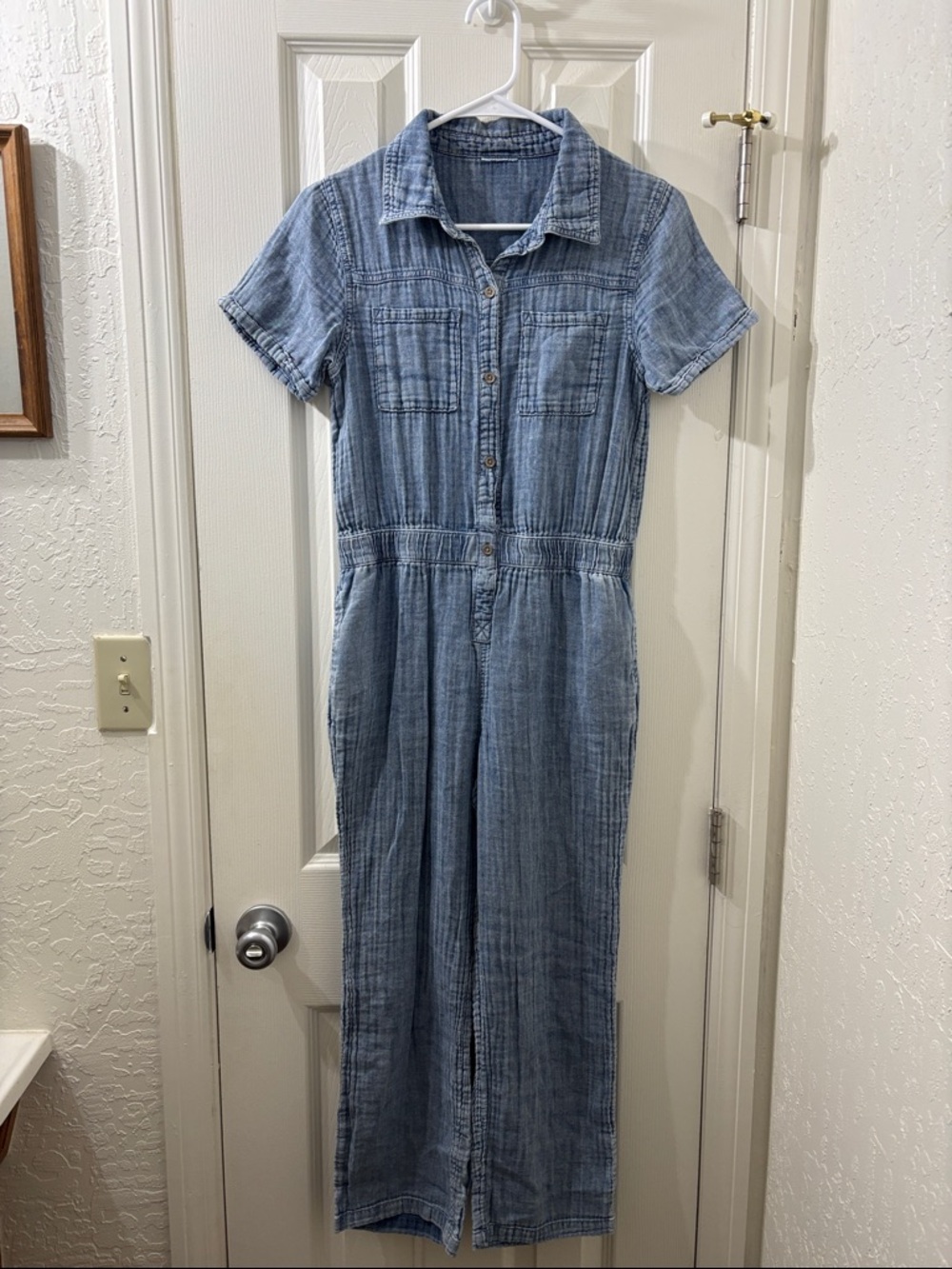 Denim Blue Short-Sleeve Jumpsuit
